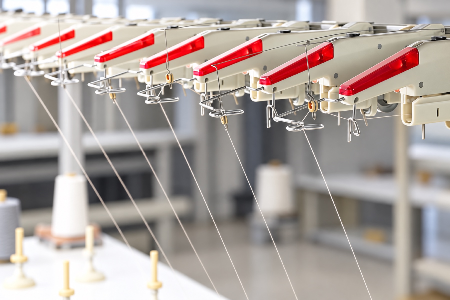 Yarn feeder detail on a knitting machine
